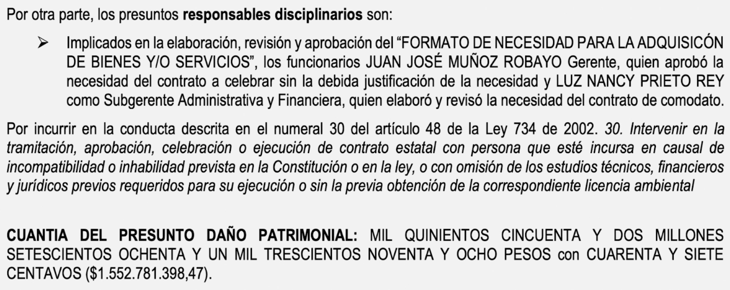 Presuntos responsables disciplinarios