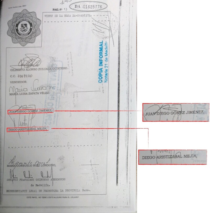 Escritura Diego Aristizábal y Juan Diego Gómez 1