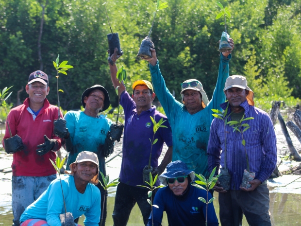 Equipo de siembra en una jornada en el kilómetro 38, sector Barravieja, de la Ciénaga Grande de Santa Marta. Lady Celis Bernier.