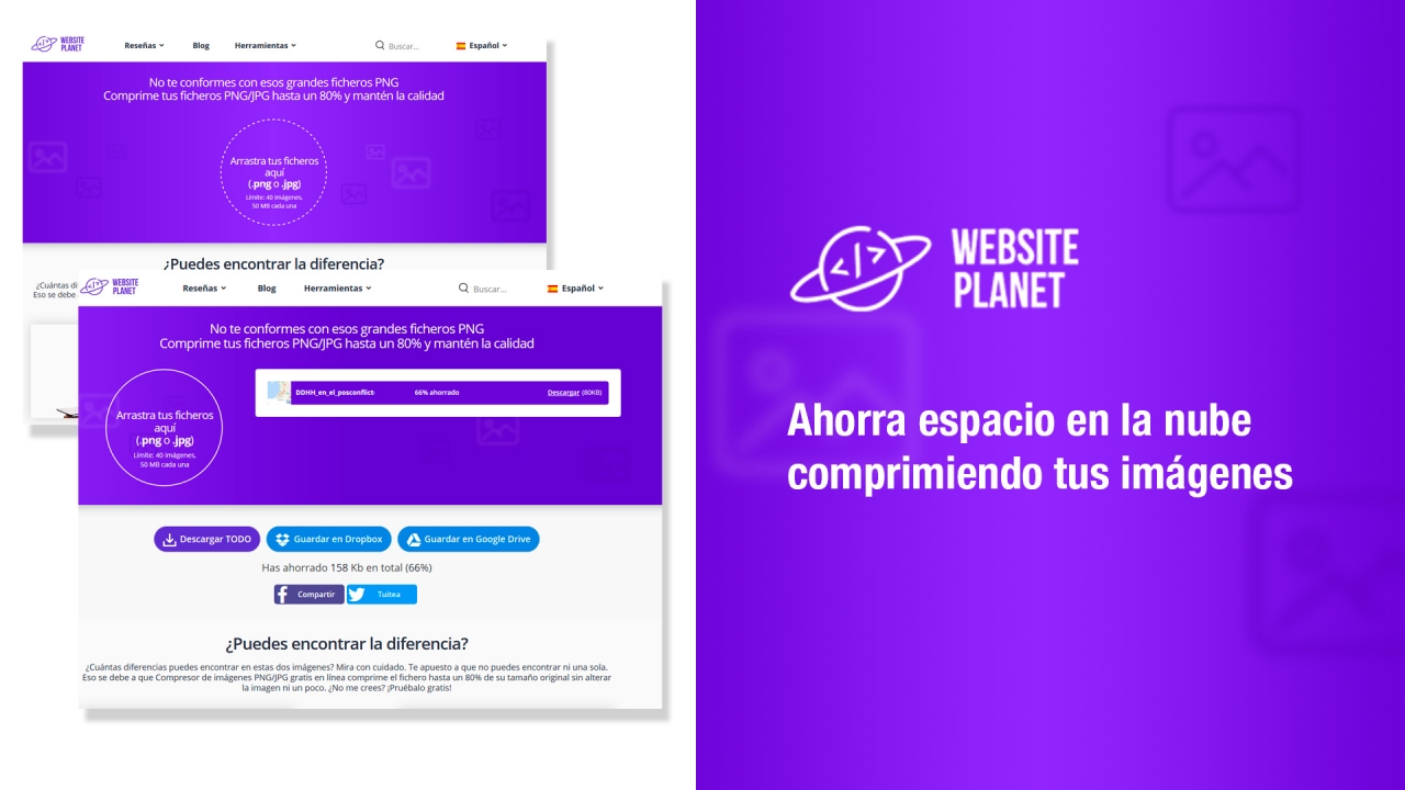 Website Planet, compresor de fotos en línea